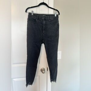 Express Black Frayed Hem Cropped Jeans
